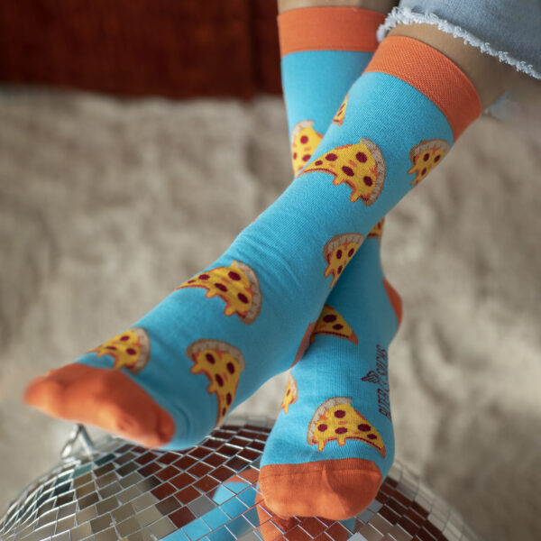 Chaussettes motifs pizzas en coton, confortables et durables, design fun pour un look décontracté