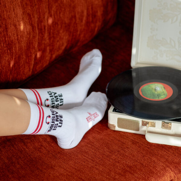 Chaussettes blanches 'Music is my life', fun et résistantes, parfaites pour les amoureux de musique