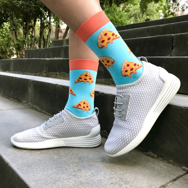 Chaussettes motifs pizzas en coton, confortables et durables, design fun pour un look décontracté