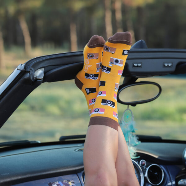 Chaussettes jaune avec motif appareil photo pour hommes et femmes