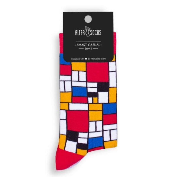 Chaussettes confortables au design Mondrian, durables et stylées, ajoutent une touche artistique à votre tenue