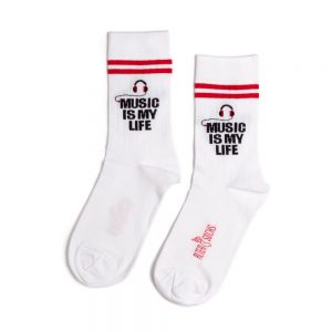 Chaussettes blanches 'Music is my life', fun et résistantes, parfaites pour les amoureux de musique