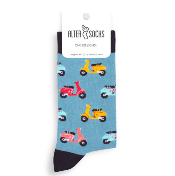 Chaussettes fantaisie avec motifs de scooters Vespa colorés