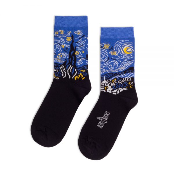 Chaussettes artistiques avec motifs de La Nuit étoilée, ciel étoilé et croissant de lune