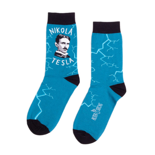 Chaussettes tendance Nikola Tesla, mettant en avant l'inventeur et ses contributions à l'électricité.