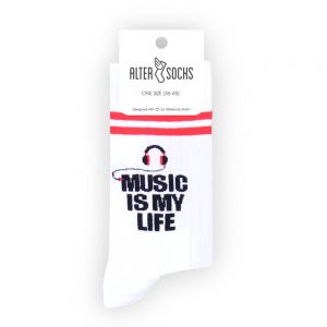 Chaussettes blanches 'Music is my life', fun et résistantes, parfaites pour les amoureux de musique