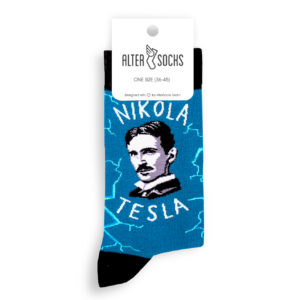 Accessoire mode, chaussettes illustrées avec le portrait de Nikola Tesla