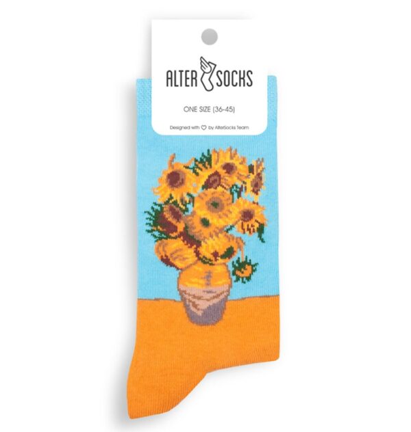 Chaussettes fantaisie avec reproduction de l'œuvre Les Tournesols de Van Gogh