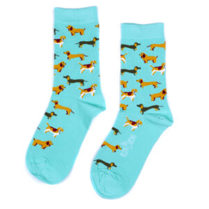 Chaussettes tendance avec design chiens et couleur verte