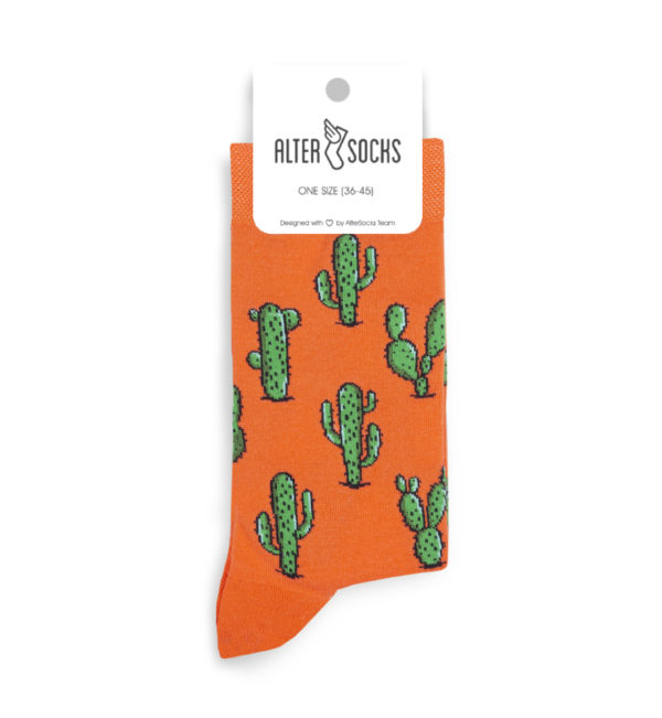 Chaussettes originales avec motifs de cactus verts sur fond orange lumineux