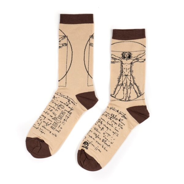 Chaussettes fantaisie inspirées par l'art de Léonard de Vinci avec L'Homme de Vitruve