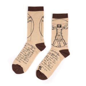 Paire de chaussettes L'Homme de Vitruve – Léonard de Vinci à plat, fond beige